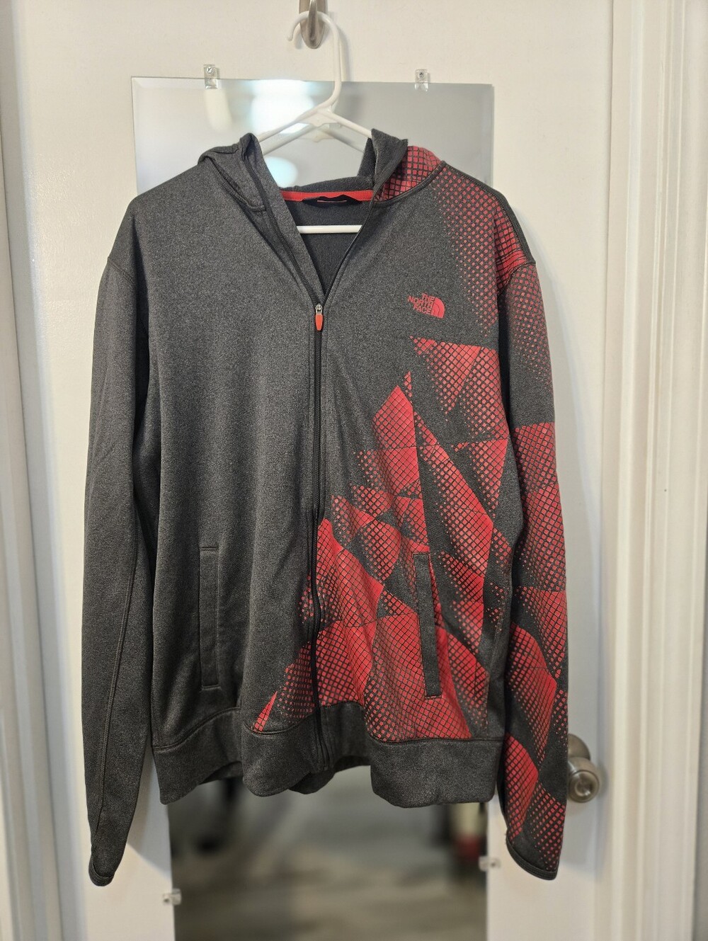 The North Face Charcoal Gray & Red Full-Zip Hoodie